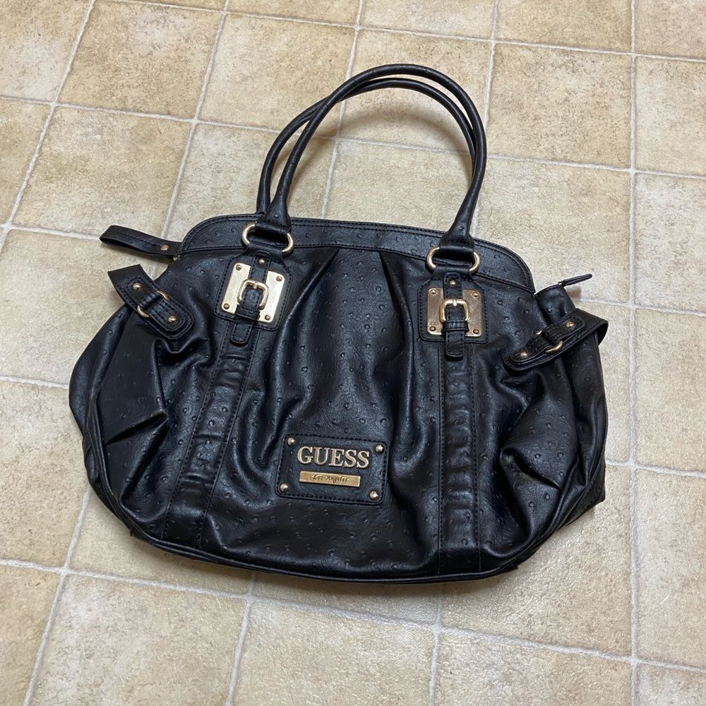Vintage Guess Black Shoulder Bag With Gold Accents Big